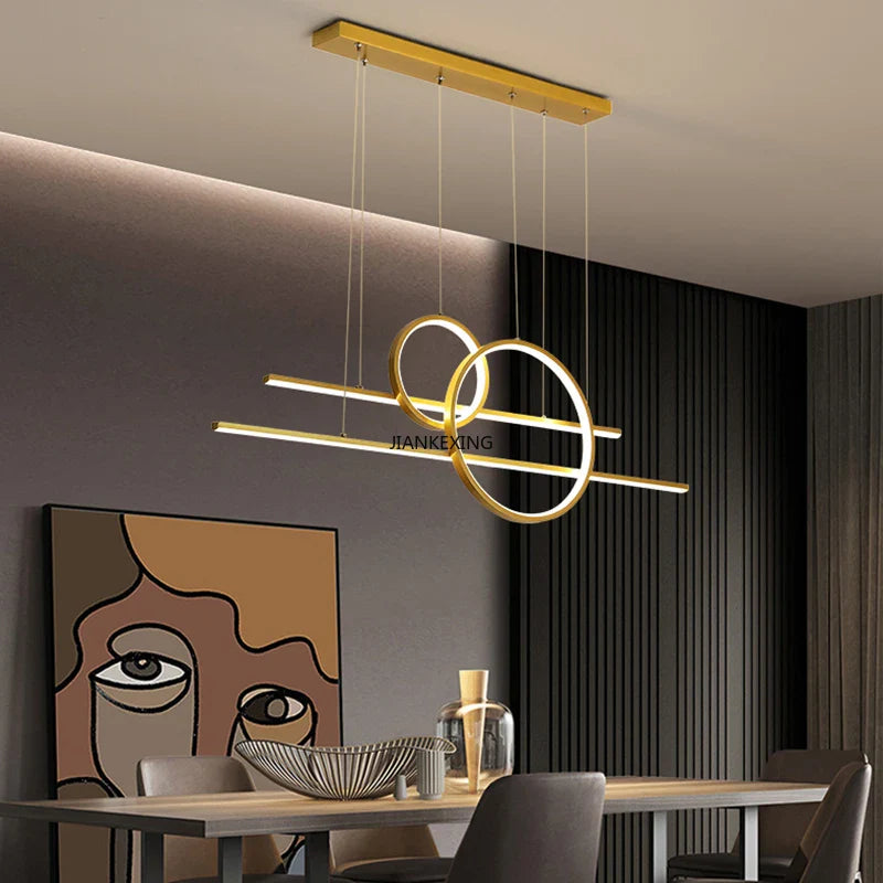 Afralia™ Gold Black Dimmable LED Chandelier for Dining Room Kitchen Bar Lighting