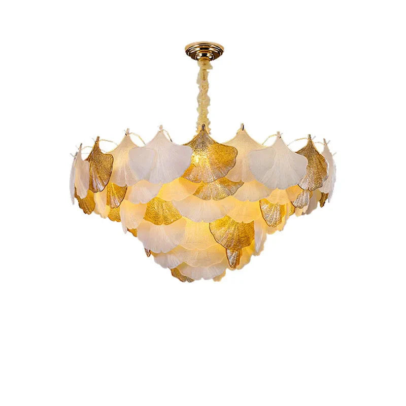 Afralia™ Ginkgo Gold LED Chandelier Fixture for Living Room