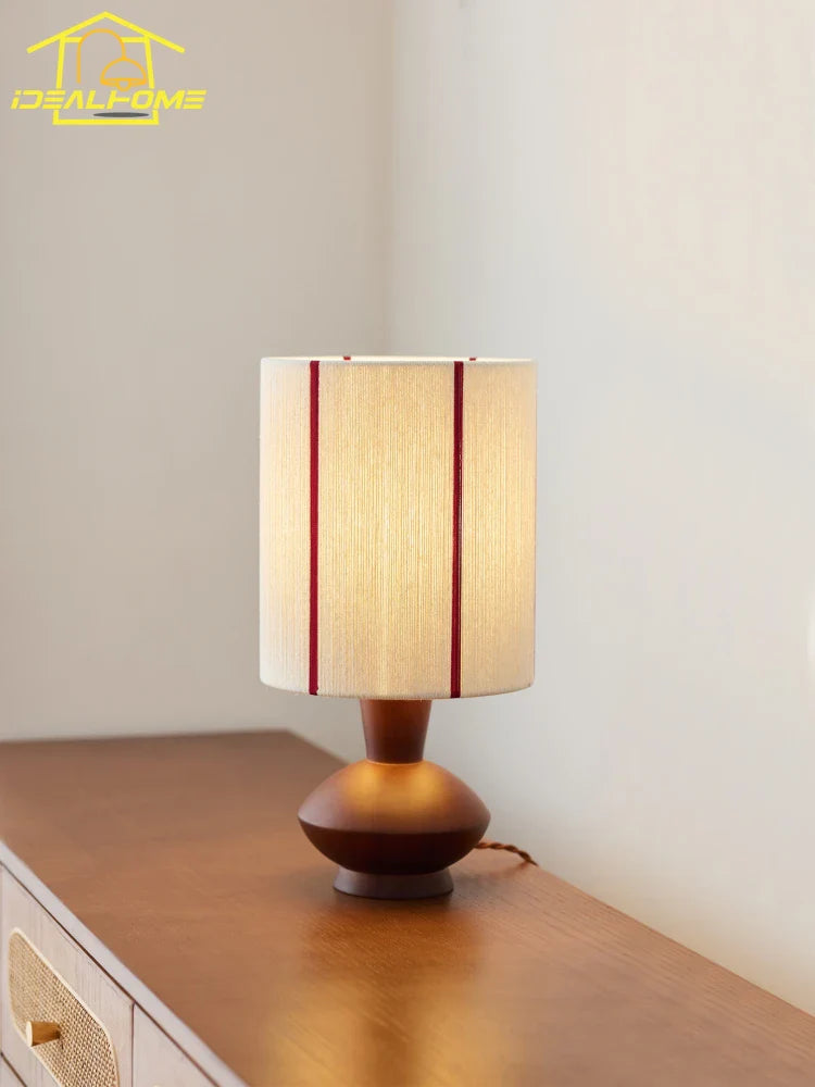 Afralia™ Rustic Wooden Hemp Rope Table Lamp LED E27 for Home Decor