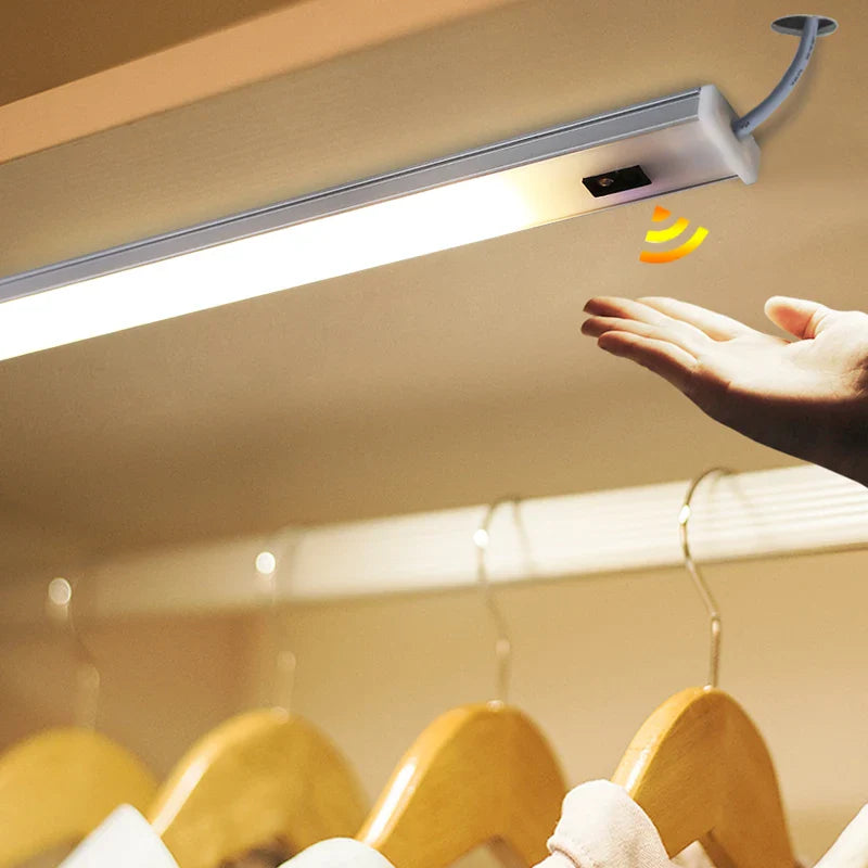 Afralia™ LED Under Cabinet Light Hand Sweep PIR Motion Sensor Wardrobe Lamp