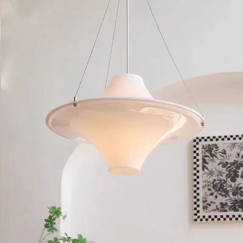 Afralia™ UFO Chandelier Cream LED Pendant Light Acrylic Saucer Lamp for Home Decor