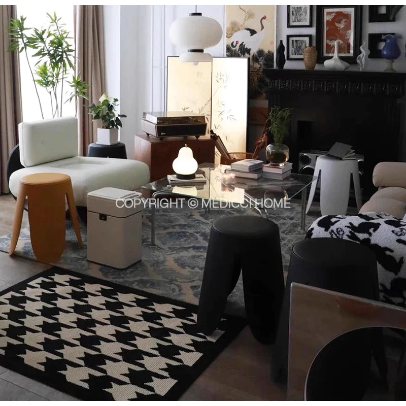 Afralia™ Houndstooth Black Ivory Area Rug Decor Carpet Doormat Floor Mat