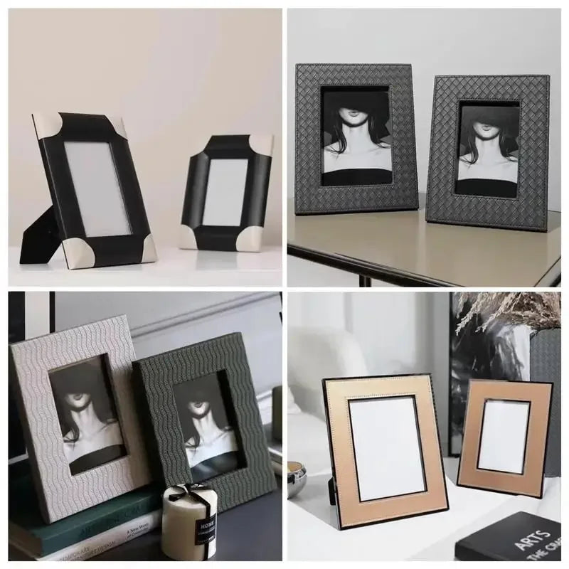 Afralia™ Hand-woven Leather Wedding Photo Gift Frame - Modern Home Decoration