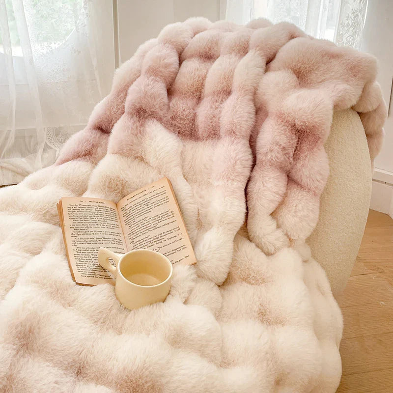 Afralia™ Gradient Pink Double Layer Faux Fur Winter Blanket