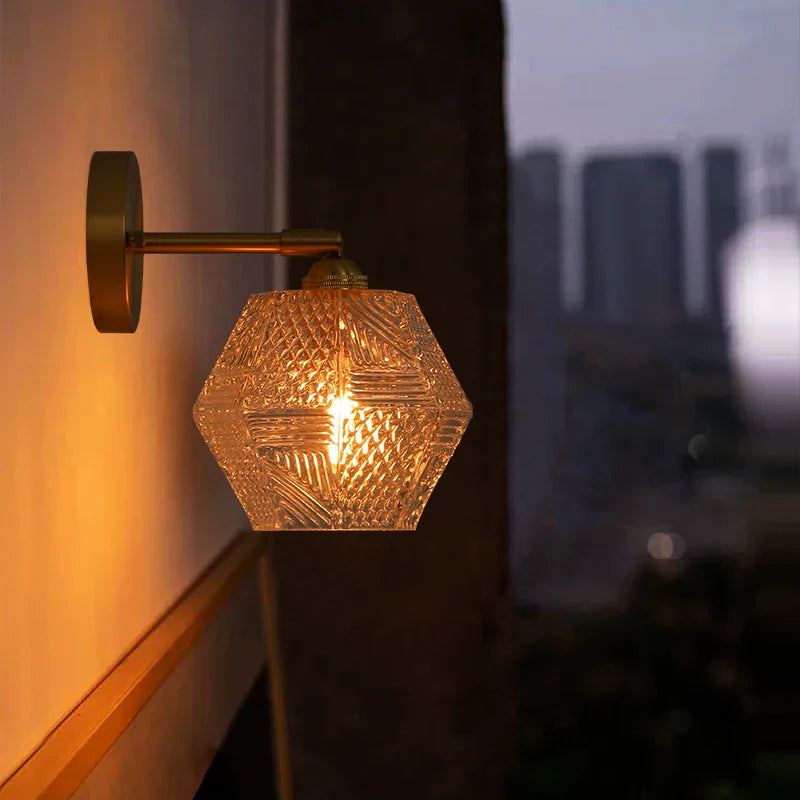 Afralia™ Octagonal Glass LED Wall Lamp - Bedroom Living Room Decor Stair Bathroom Mirror Light