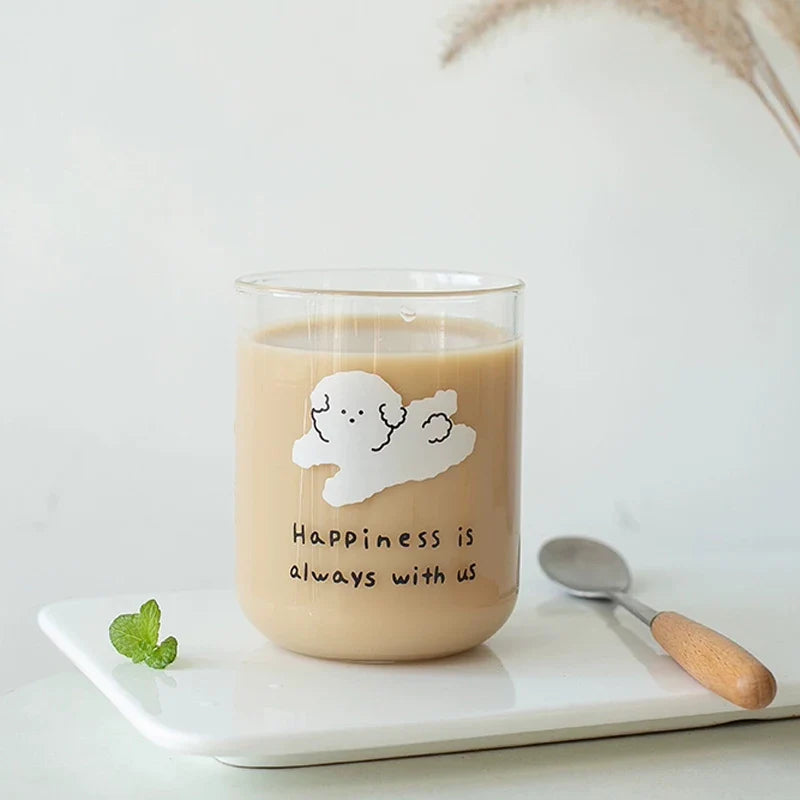Afralia™ Cute Dog Glass Cup: Heat-resistant Cartoon Coffee Milk Juice Drinking Glass