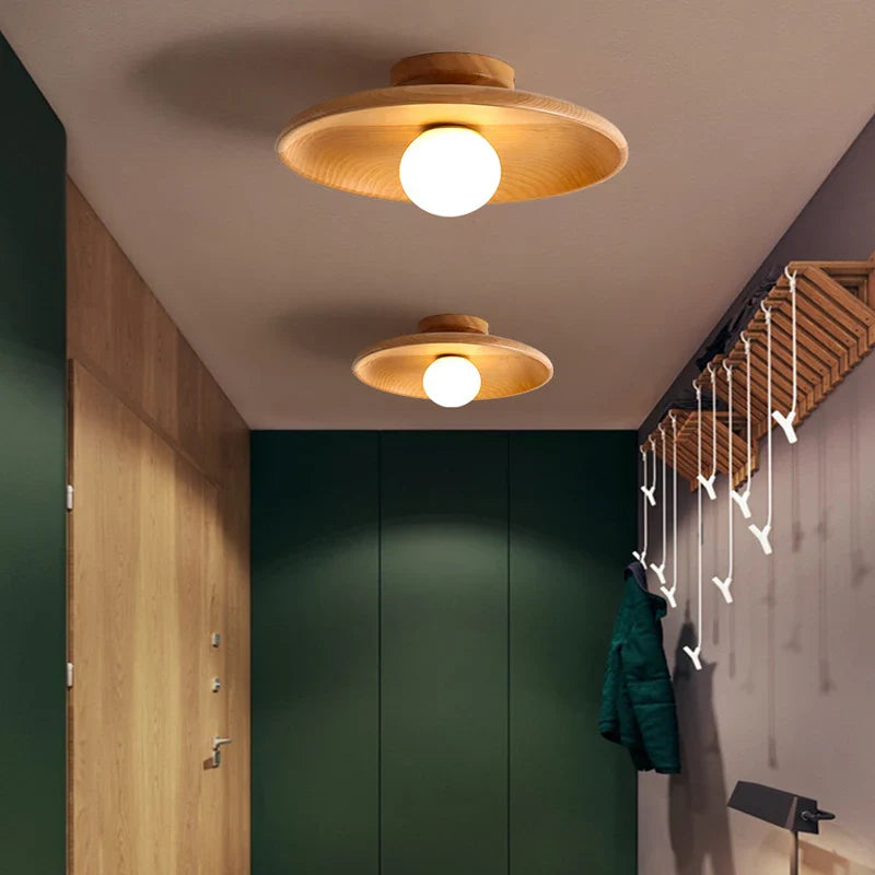 Afralia™ Wooden Disc LED Ceiling Lamp for Corridor, Living Room, Entrance, Balcony