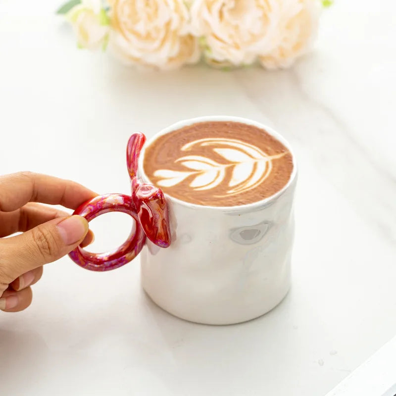 Afralia™ Shiny Ribbon Handle Coffee Mug - Girl's Gift, Afternoon Tea Accessories