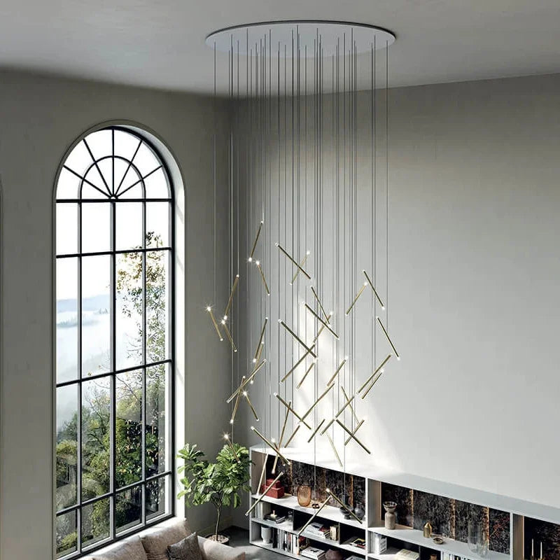 Afralia™ Tube Design LED Chandelier for Staircase Living Room, Gold/Chrome/Black Luxury Lighting