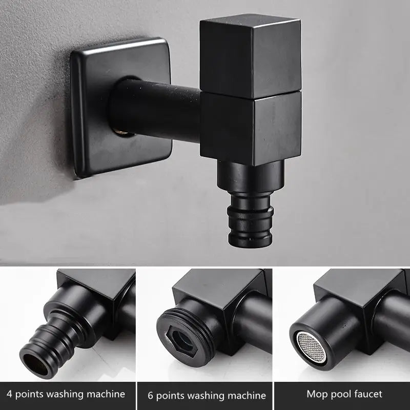 Afralia™ Black Wall Mount Washing Machine Tap - Garden Outdoor Bathroom Water Faucet