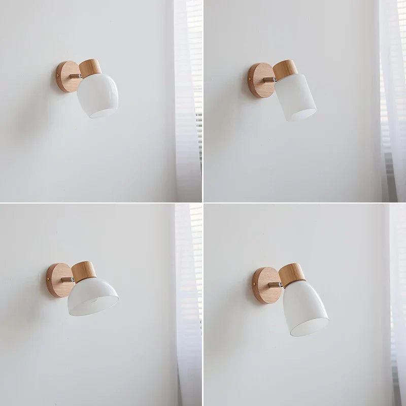 Afralia™ White Glass LED Wall Sconce Wood Modern Home Decor Mirror Light