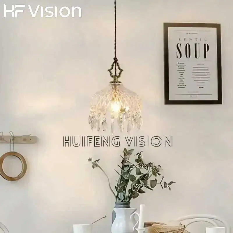 Afralia™ French Retro Glass Chandelier - E14 Bulb Pendant Lamp for Bedroom, Bar, Restaurant