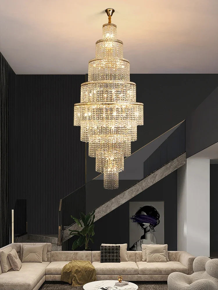 Afralia™ Large Golden Crystal Chandelier for Modern Luxury High Ceilings