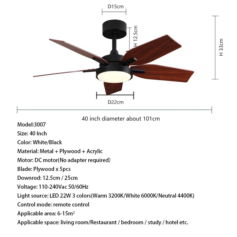 Afralia™ 40" LED Ceiling Fan with Plywood Blades & Remote Control