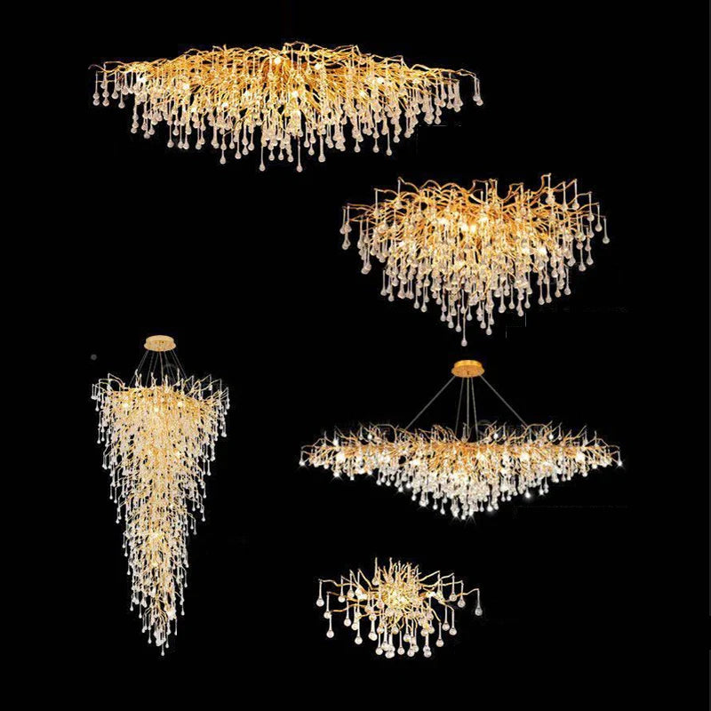 Afralia™ Golden Metal Luxury Crystal Chandelier Lighting Branch Tree for Home Décor