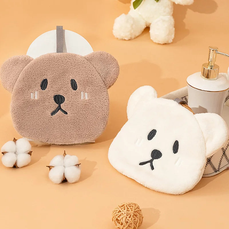 Afralia™ Kids Bear Hand Towel: Soft Coral Velvet Absorbent Cleaning Cloth