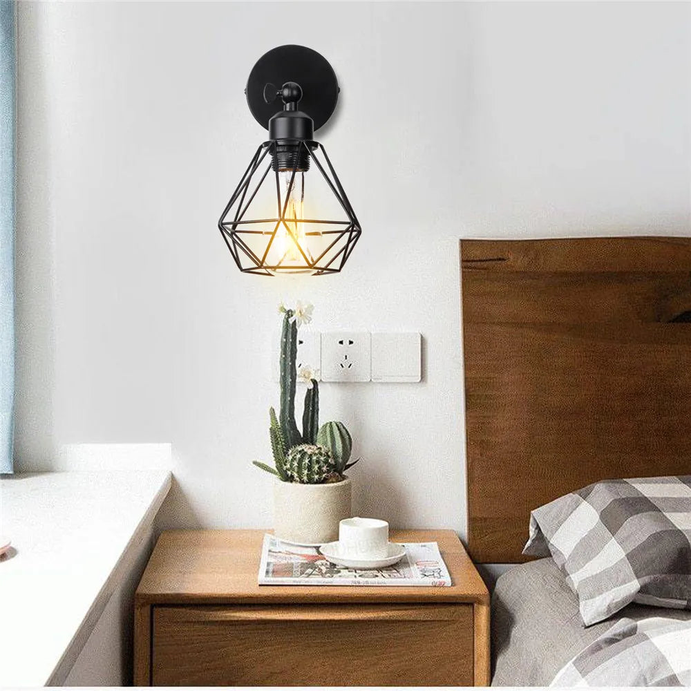 Afralia™ Adjustable Industrial Vintage Wall Light Iron Cage Sconce for Bedside & Bathroom