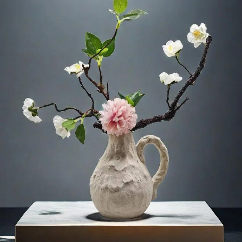 Afralia™ Handmade Irregular Grain Ceramic Vase for Home Floral Arrangements