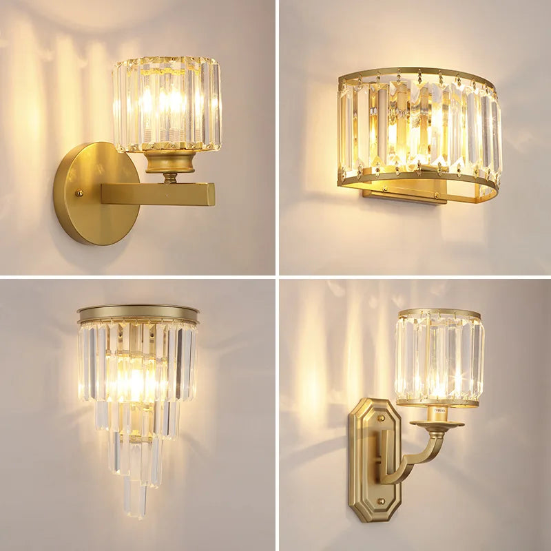 Afralia™ Nordic Crystal Wall Lamp for Bedroom Living Room Balcony - Postmodern Gold