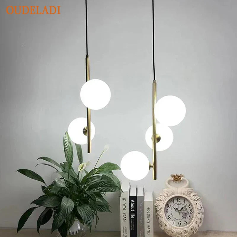 Afralia™ Glass Ball LED Pendant Light Brass Black Modern Decor Fixture