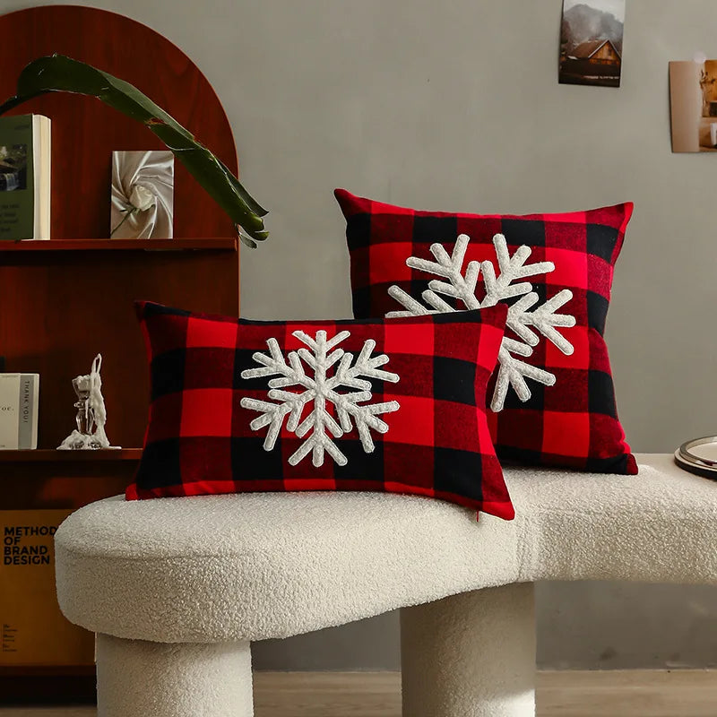 Afralia™ Red & Black Plaid Christmas Cushion Covers - Festive Embroidered Pillowcase for Home Décor
