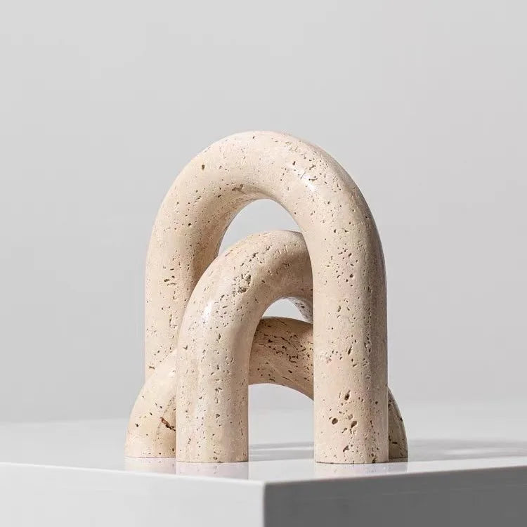Afralia™ Marble Geometric Arch Sculpture: Elegant Yellow Cave Stone Ornament for Living Room.