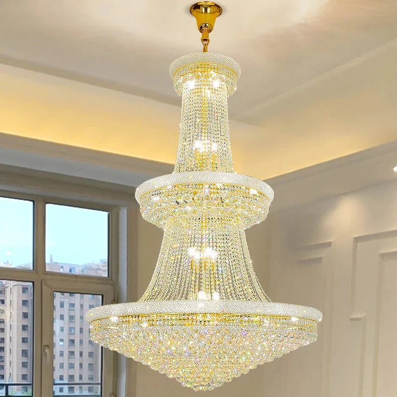 Afralia™ European Luxury Crystal Chandelier for High Ceilings