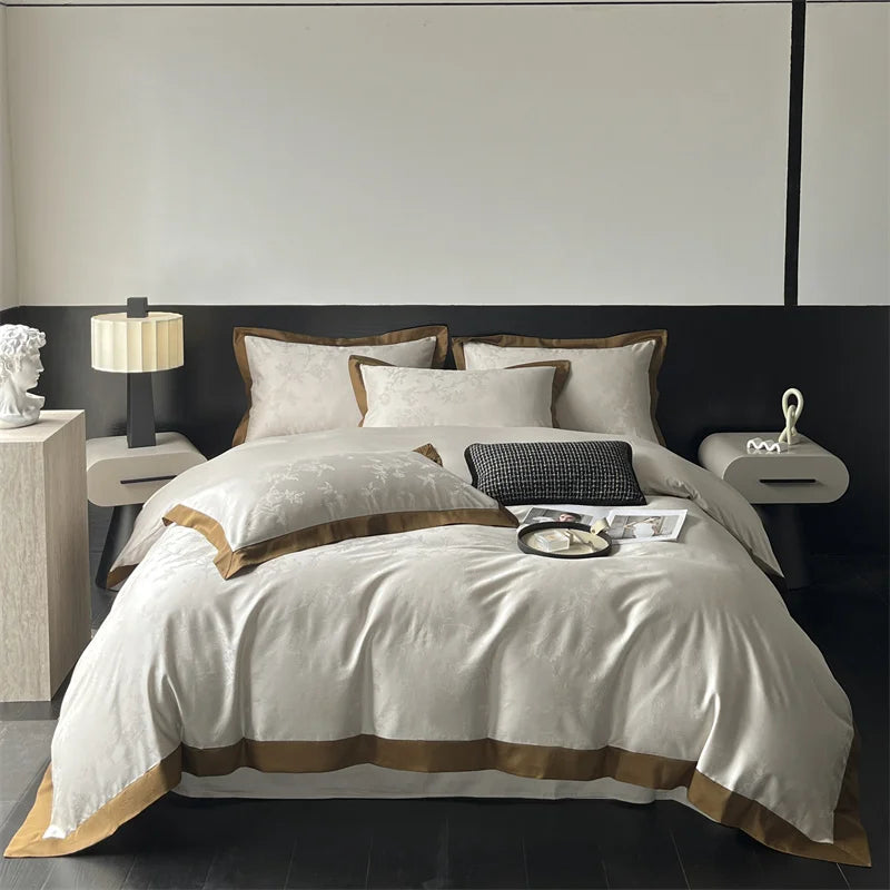 Afralia™ Jacquard Bedding Set - Lyocell Cotton Bed Linens, Sheet, Pillowcase, Quilt Cover