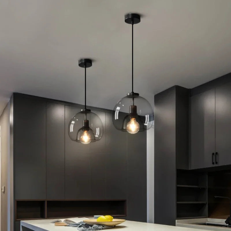 Afralia™ Modern Black Glass LED Chandelier Pendant Lamp for Living Room Kitchen Bedroom