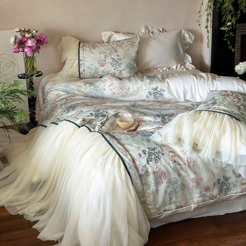 Afralia™ French Princess Lace Ruffles Bedding Set with Soft Silky Touch