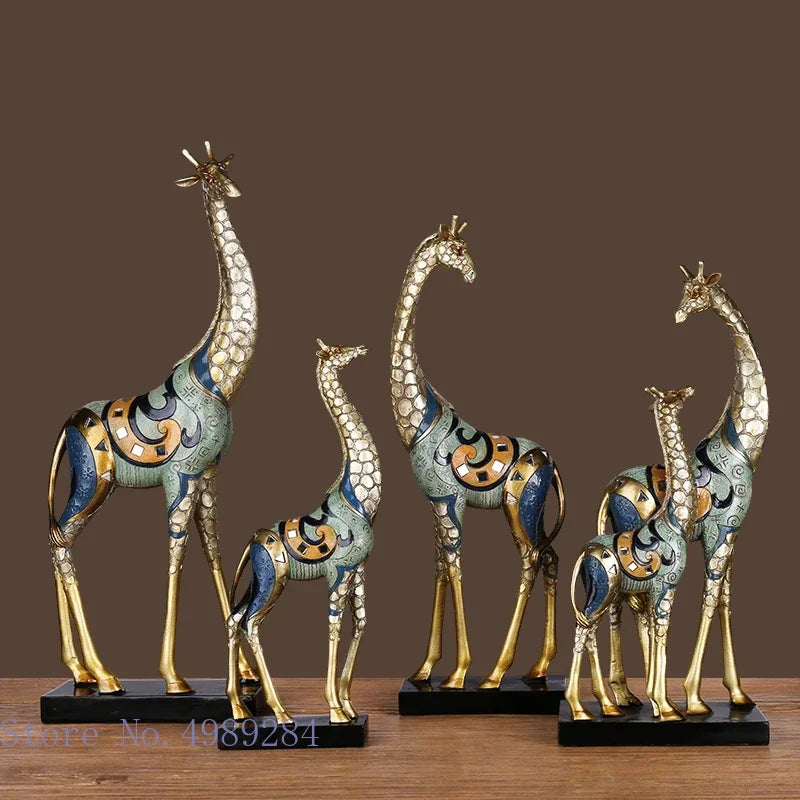Afralia™ Giraffe Mother and Child Painted Sculpture - Modern Home Decoration Golden Ornament