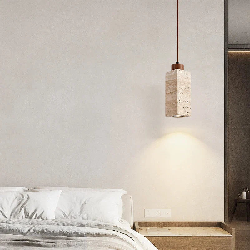 Afralia™ Japanese Stone LED Pendant Lamps Yellow Travertine Wabi Sabi Hanging Light