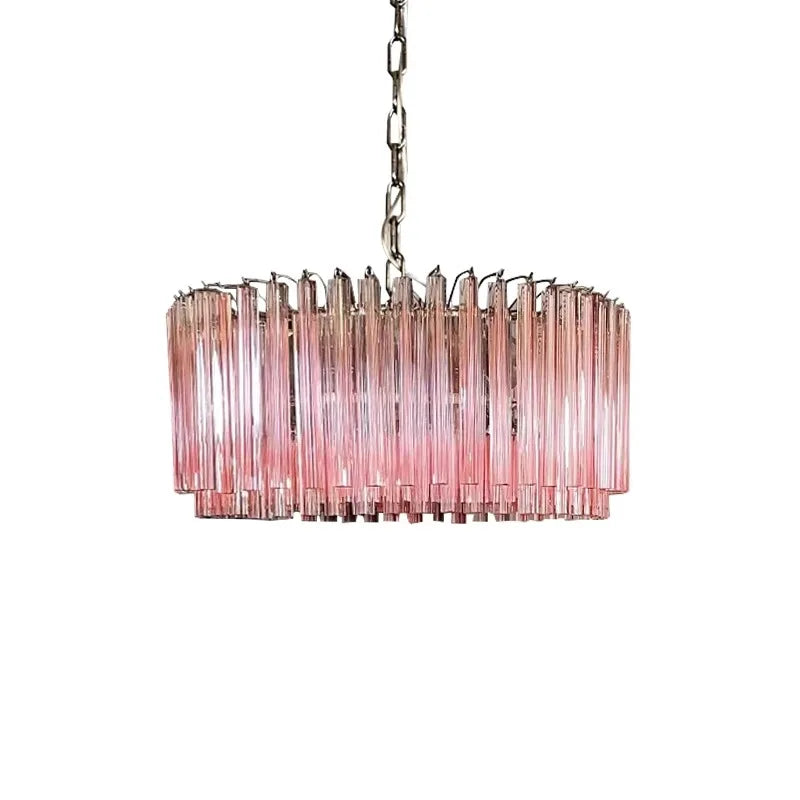 Afralia™ Luxury Pink Glass Chandelier Ceiling Light Fixture for Living Room - Round Glass Column E27 Lighting