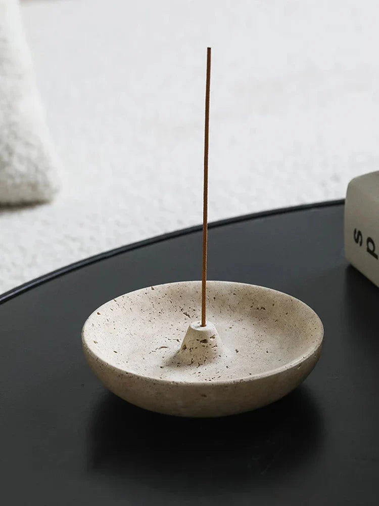Afralia™ Travertine Marble Incense Holder - Round Natural Incense Burner & Ash Tray