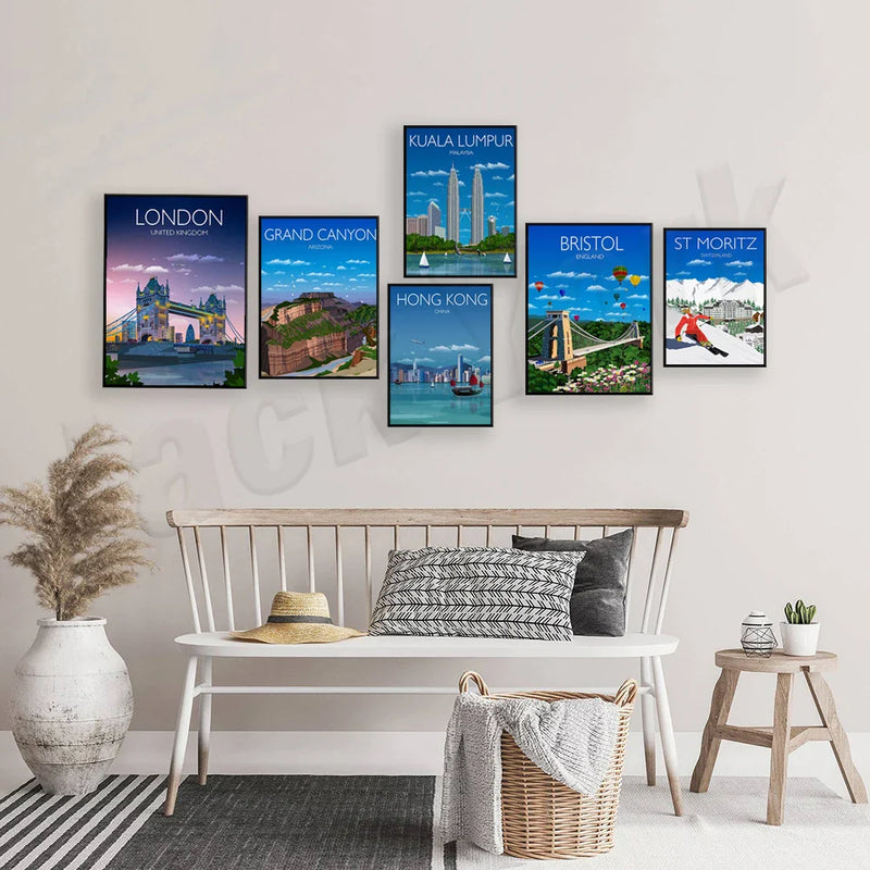 Afralia™ Travel Posters: Bristol, Menorca, Hong Kong, Rome, Maldives, Las Vegas, Monaco & More