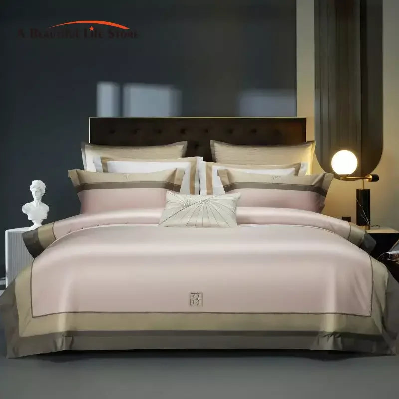 Afralia™ Luxury Embroidery 1000TC Egyptian Cotton Bedding Set: Duvet Cover, Sheet, Pillowcases