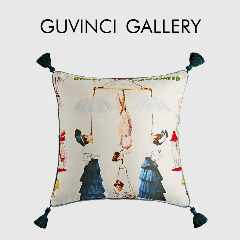 Afralia™ Circus Retro Throw Pillow Cover with Tassels 45x45 Eclectic Home Decor