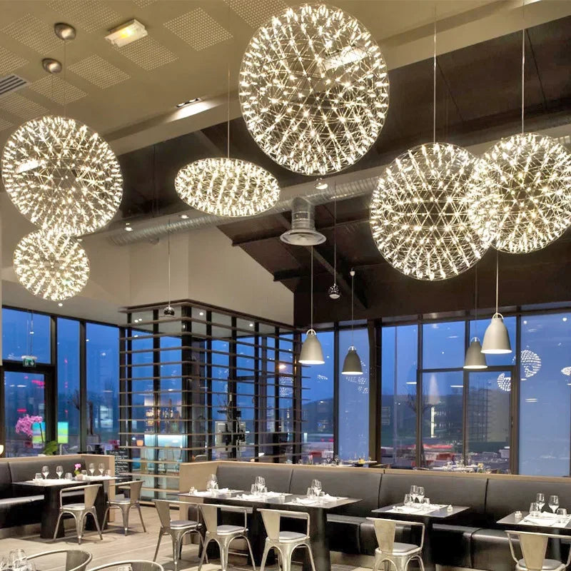 Afralia™ LED Spark Ball Pendant Light | Modern Stainless Steel Chandelier Lighting