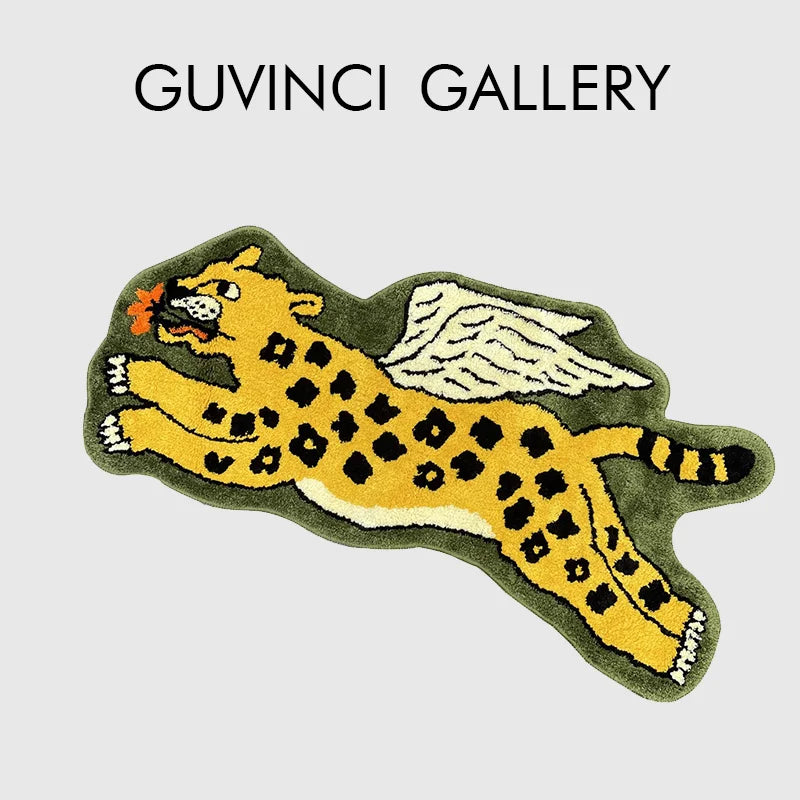 Afralia™ Flying Tiger Leopard Hand Tufted Rug 50x100cm Luxurious Animal Shaped Carpet