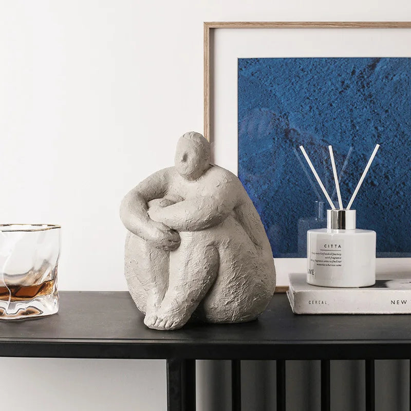 Afralia™ Abstract Fat Lady Figurines Vintage Woman Statue Resin Crafts Home Decor Ornaments