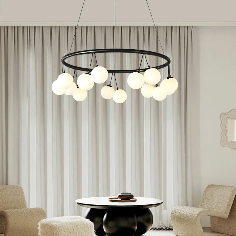 Afralia™ Magic Bean Pendant Chandelier White Glass Ball LED Lighting