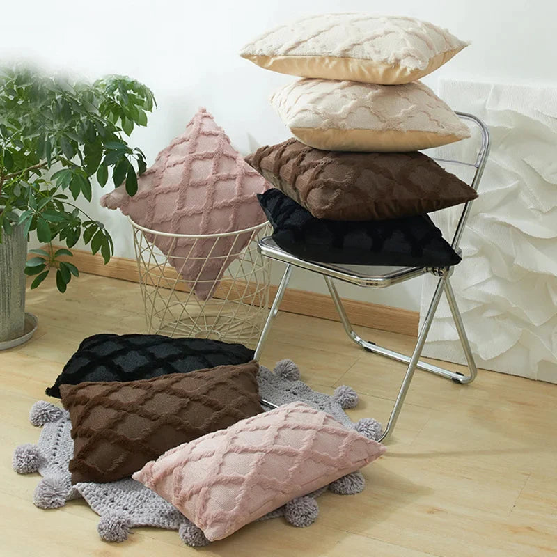 Afralia™ Cushion Room Diamond Embroidery Cover Solid Flush Fur Pillow Case