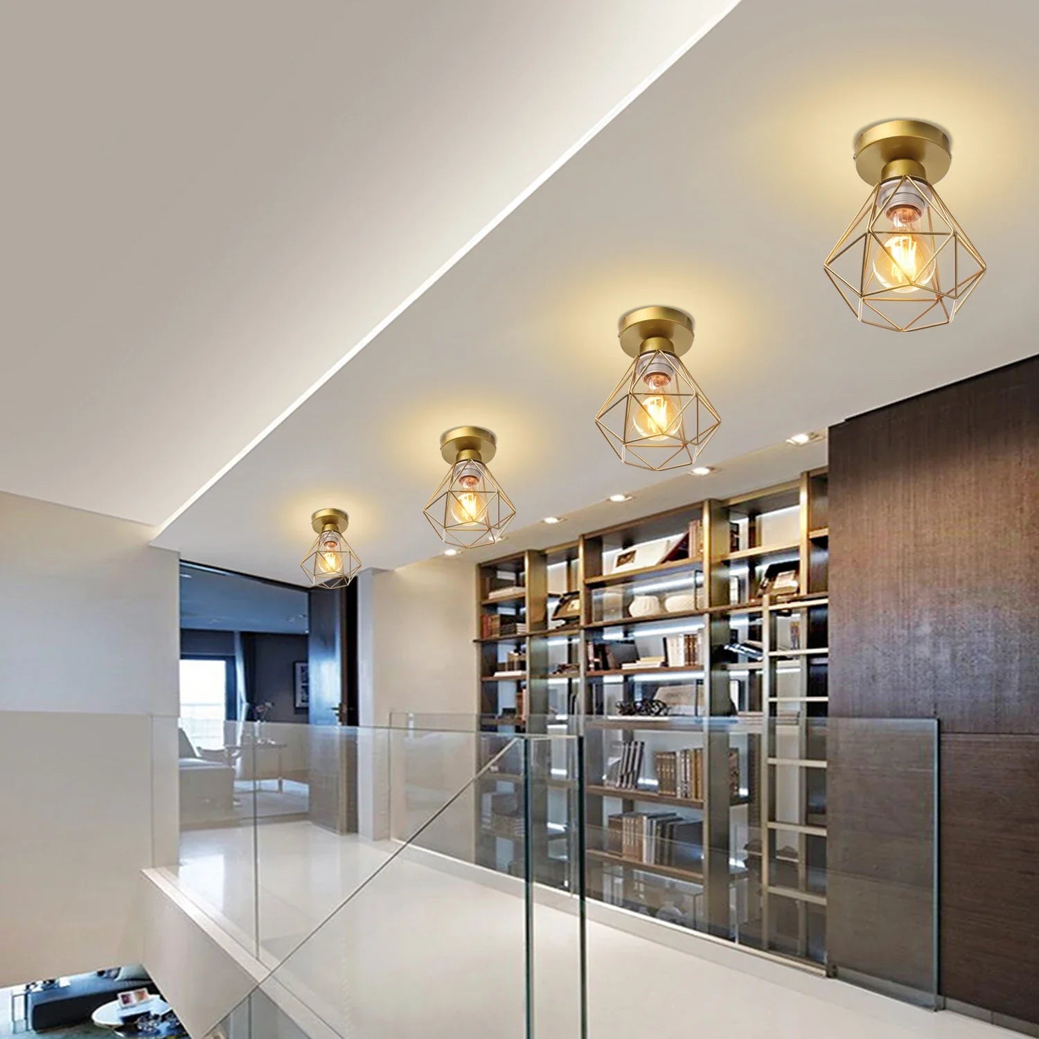 Afralia™ Gold Iron Cage Ceiling Light Modern Nordic Decor Retro Loft Fixture E27