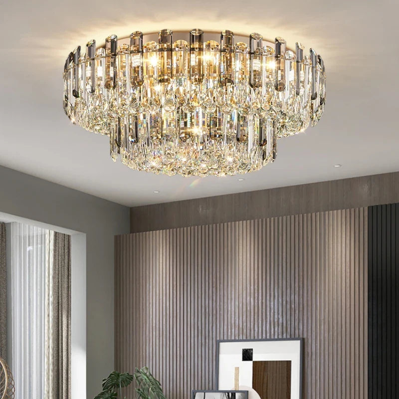 Afralia™ Nordic Crystal Chandelier LED Round Light for Living Bedroom Dining Room