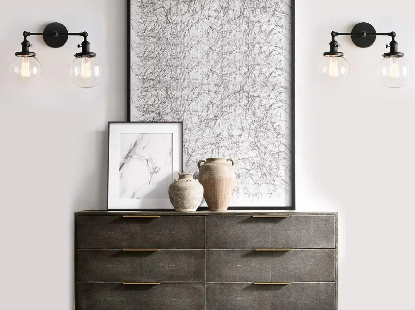 Afralia™ Double Ball Heads Globe Glass Wall Sconce, Modern Vintage Indoor Lighting