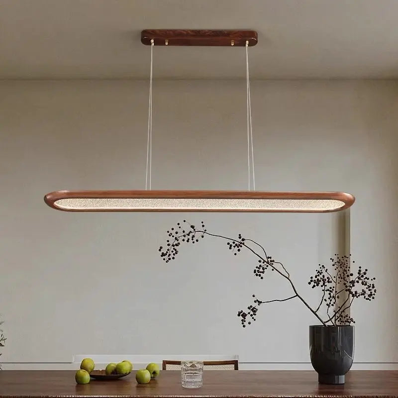 Afralia™ Walnut Long Strip LED Chandelier | Modern Chinese Style for Home, Restaurant, Office