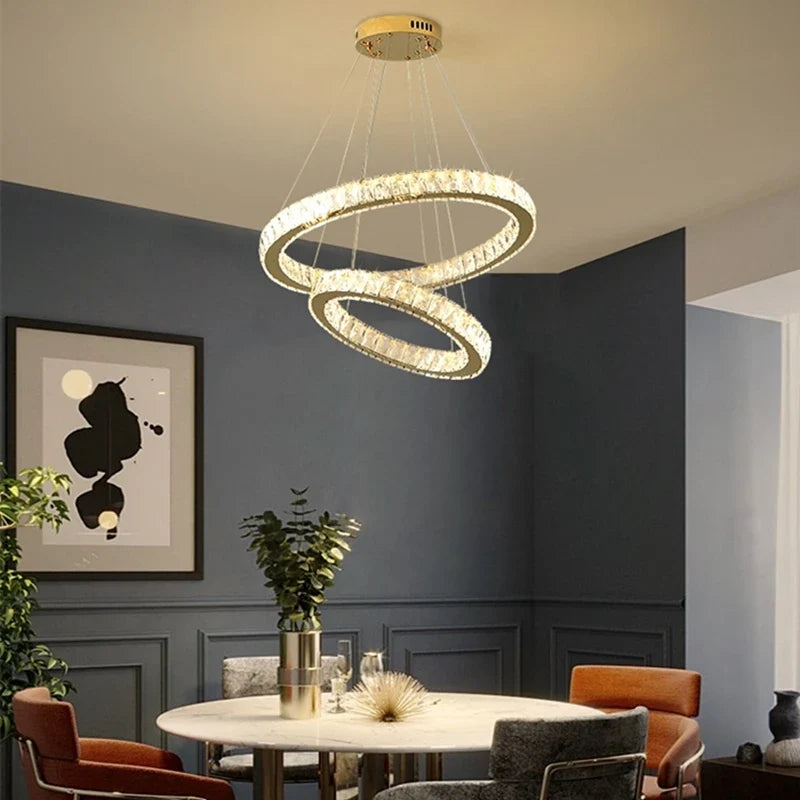 Afralia™ Round Crystal Ceiling Chandelier for Kitchen Dining Room LED Lighting Fixtures