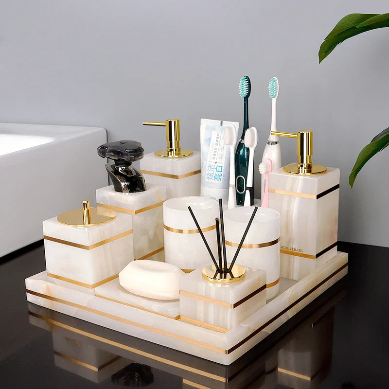 Afralia™ White Onyx Marble Bathroom Set