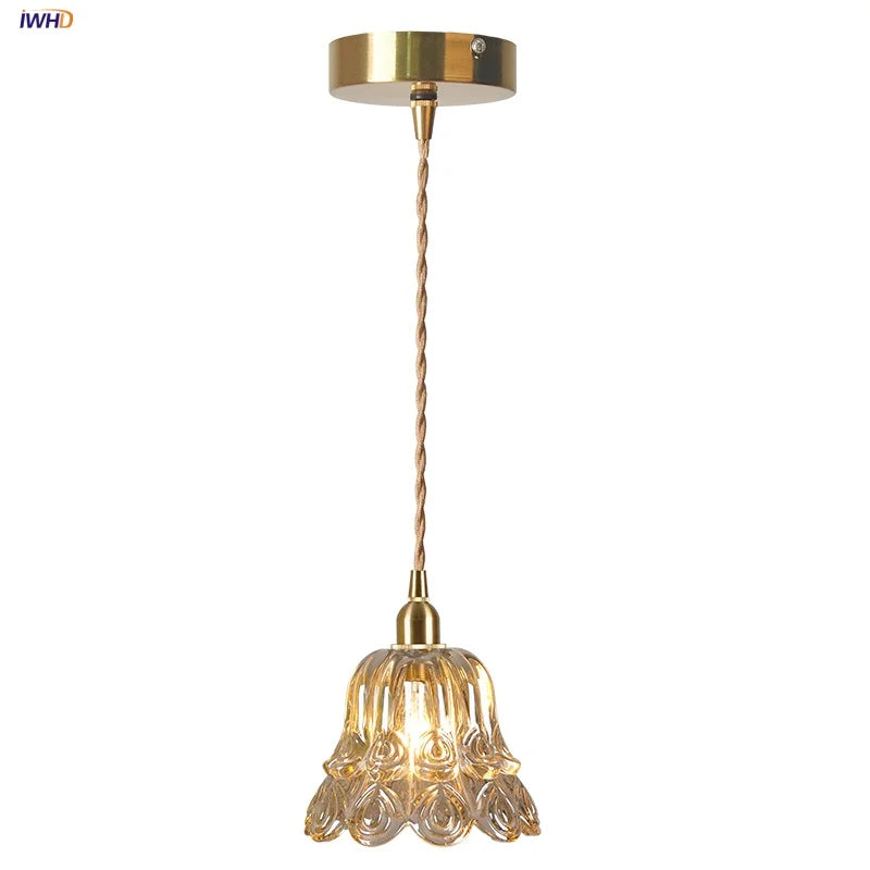 Afralia™ Amber Copper LED Pendant Light Glass Hang Lamp for Reading Aisle Café Home