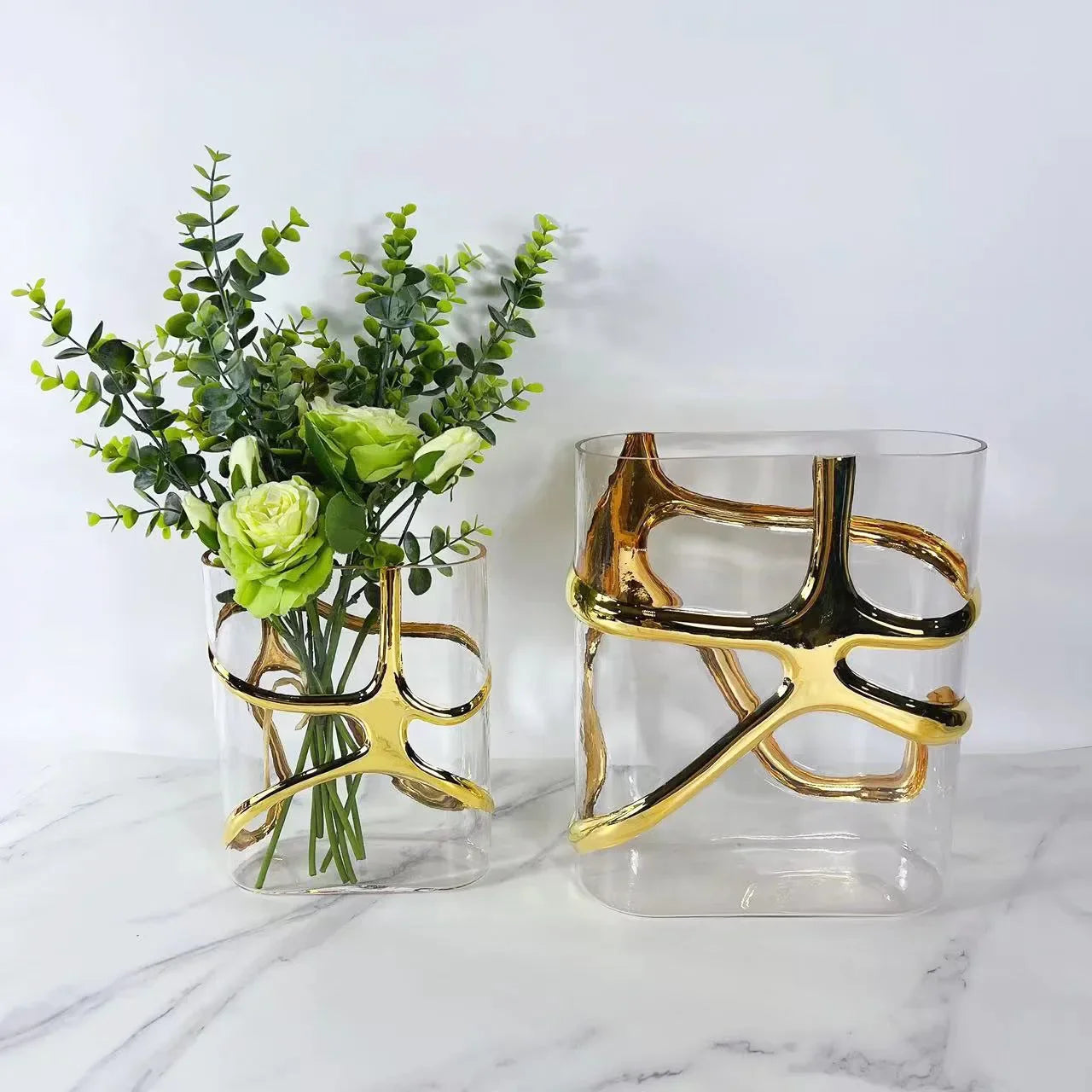 Afralia™ Gold-Edged Glass Vase with Geometric Patterns for Home Decor